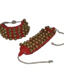 4 Line Red Cloth Pad Brass Ghungroos